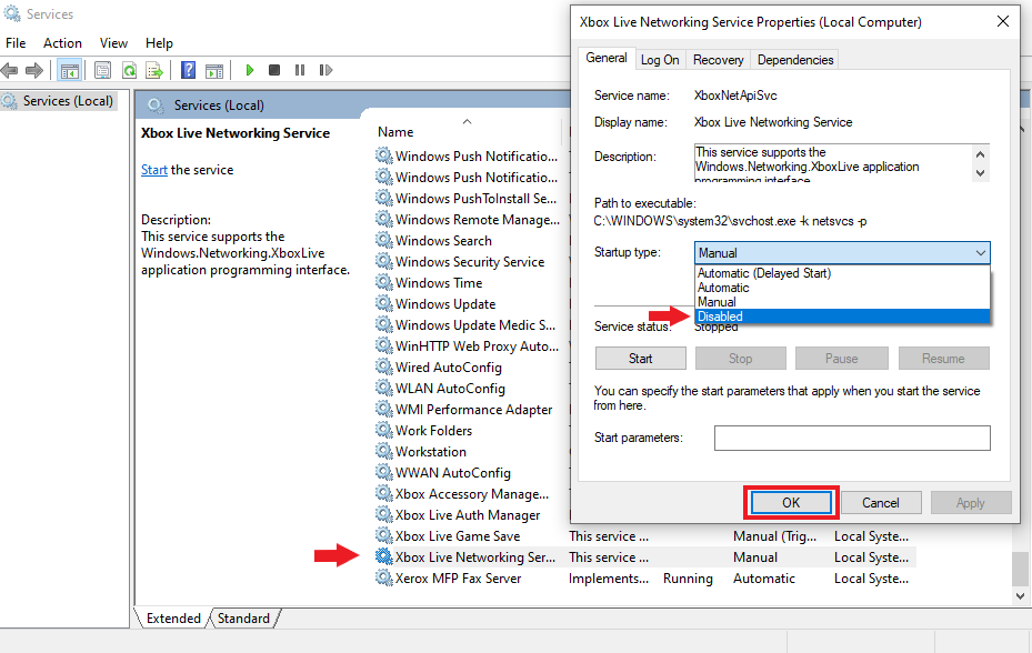 disable xbox networking